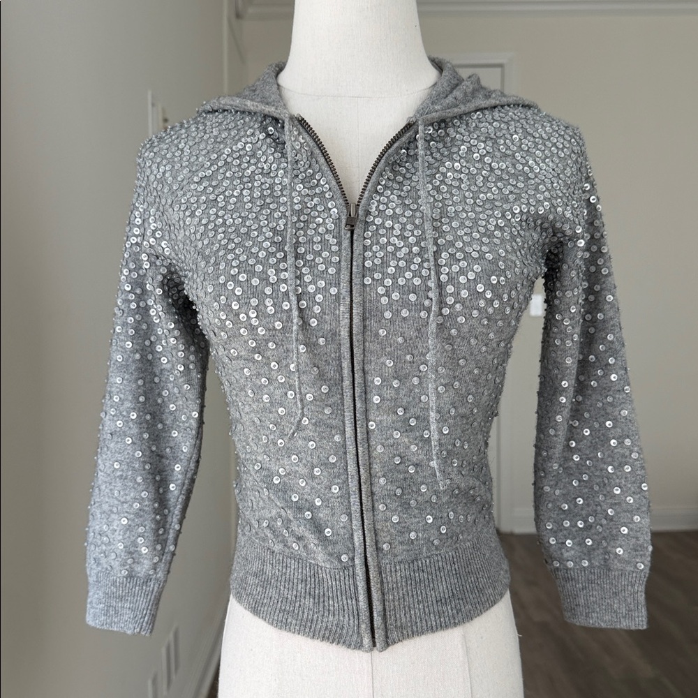 LaROK vintage matte sequin zip- front hoodie